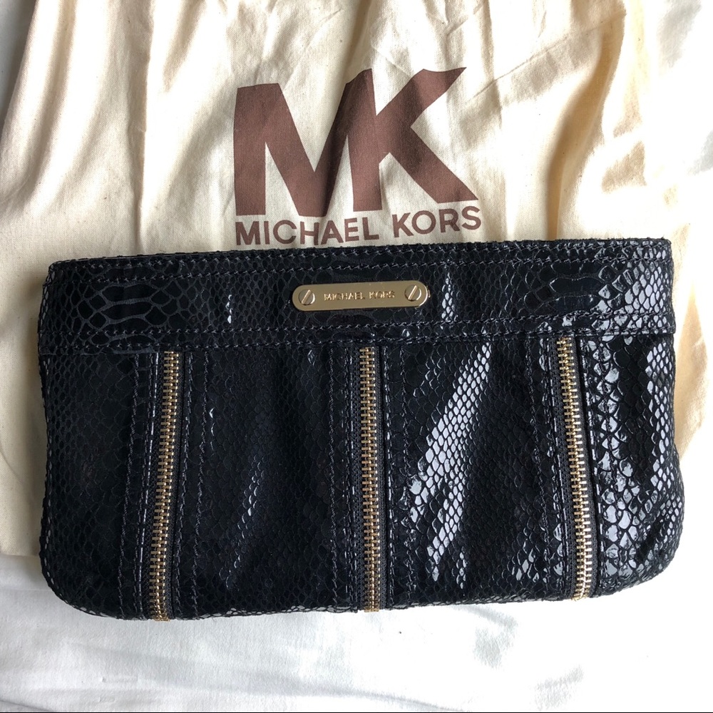 Michael Kors Moxley Python Black Clutch